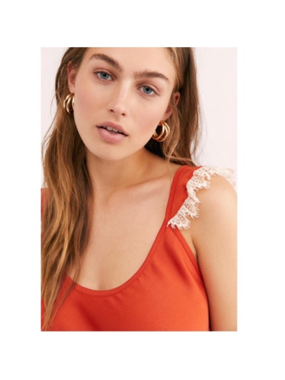 Free People Red Carnelian Camisole with Cream Ruffle Straps L - Picture 7 of 11